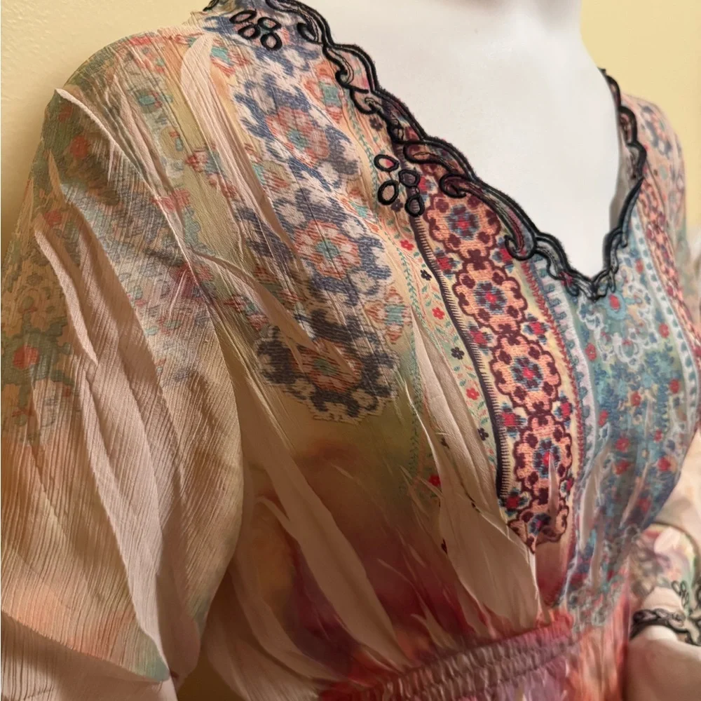 Women's Multicolor Sheer Bohemian Top - Picture 2 of 6